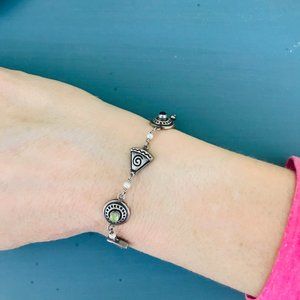 Artisan Silver Bracelet w/ Purlple & Green Stones